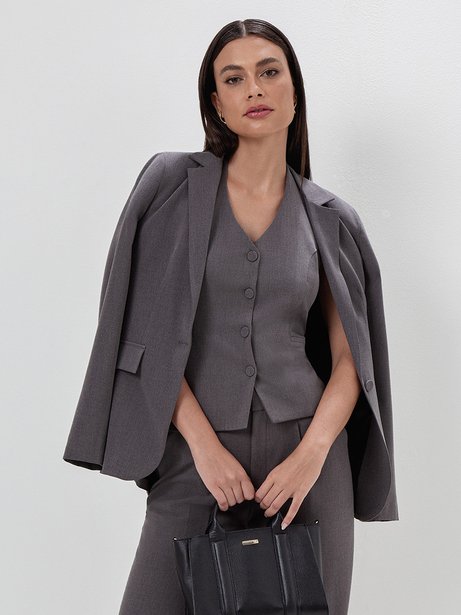 Blazer Feminino Mescla Escuro de Alfaiataria Paulina