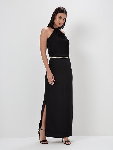 Saia Longa em Alfaiataria Preta Raquel