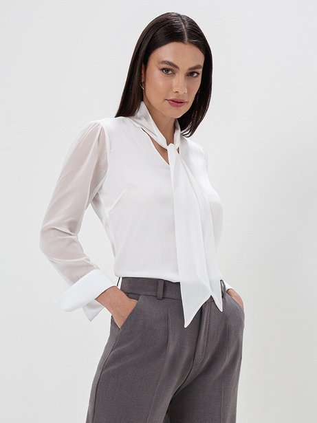 Blusa Manga Longa com Laço Off White Rosali
