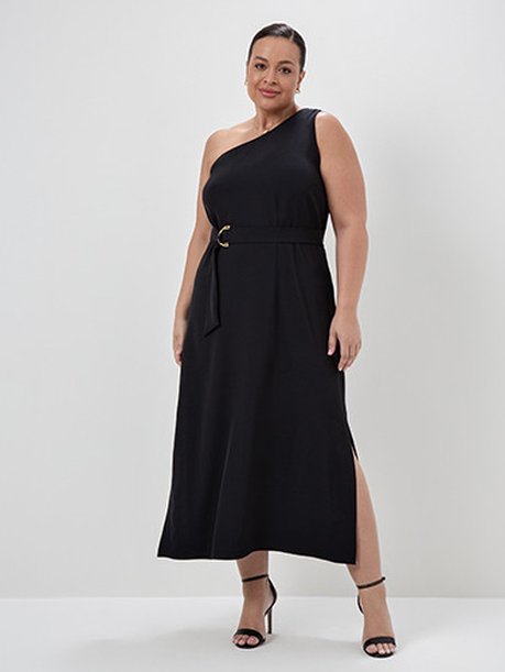 Vestido Maxi Longuete de Alfaiataria Plus Size Preto Eleonora