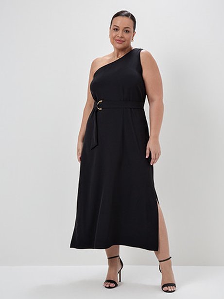 Vestido Maxi Longuete de Alfaiataria Plus Size Preto Eleonora