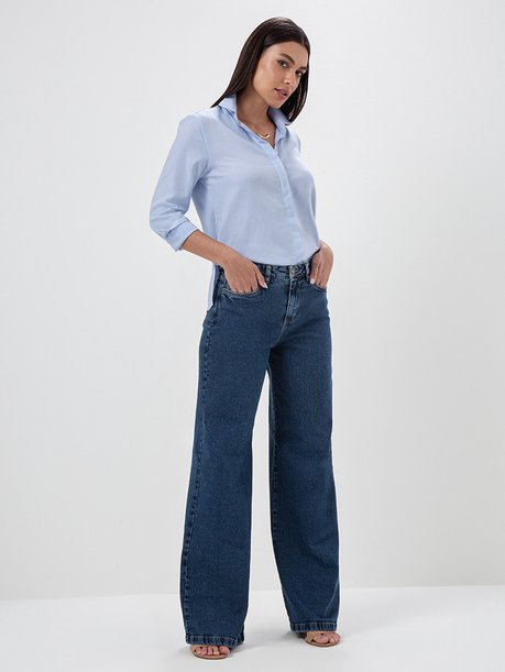 Calça Jeans Pantalona Azul Escuro Sabrina