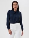 Blusa Manga Longa Gola Laço Marinho Sandra
