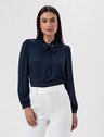 Blusa Manga Longa Gola Laço Marinho Sandra