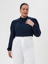 Blusa Manga Longa Gola Laço Plus Size Marinho Sandra