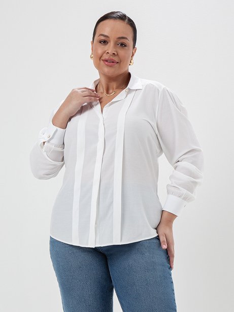 Camisa Manga Longa Regular Plus Size Off White Soraia
