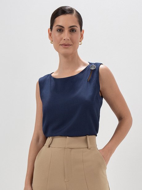 Regata com Botão Orgânico no Ombro Azul Marinho Greicy