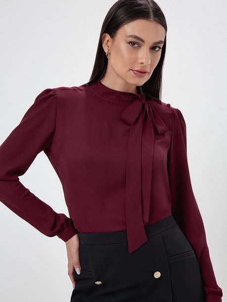 Blusa Manga Longa Gola Laço Bordô Tamires