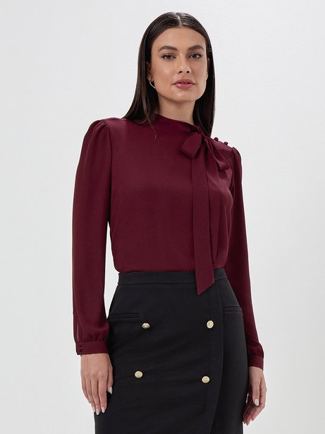 Blusa Manga Longa Gola Laço Bordô Tamires