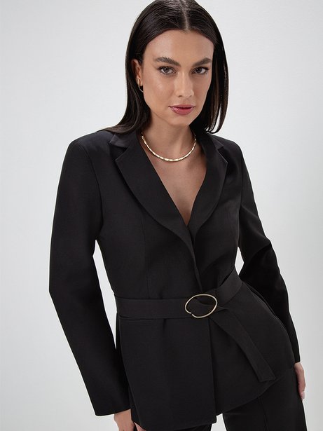 Blazer de Alfaiataria com Fivela Preto Tania