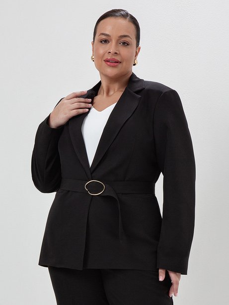 Blazer Intermediário em Alfaiataria Plus Size Preto Samila