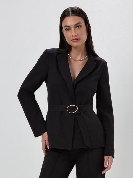 Blazer de Alfaiataria com Fivela Preto Tania
