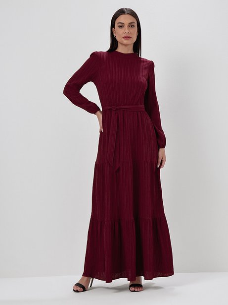 Vestido Longo com Babados Bordô Tatiane