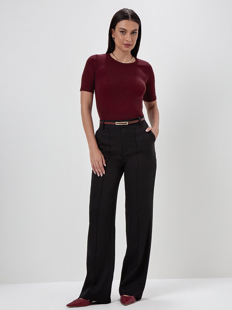 Calça Wide Leg de Alfaiataria Preto Zenilda