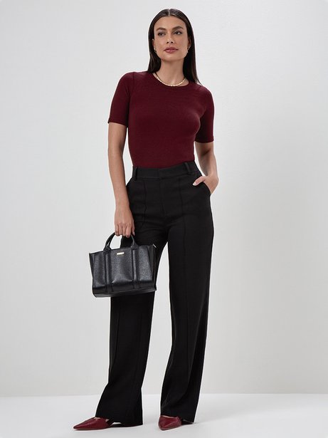 Calça Wide Leg de Alfaiataria Preto Zenilda