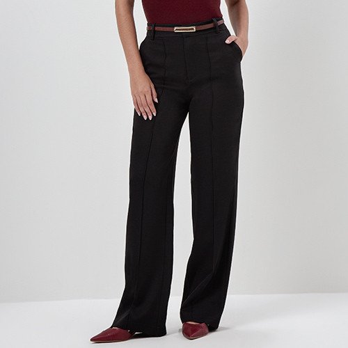 Calça Wide Leg de Alfaiataria Preto Zenilda