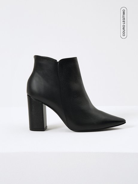 Bota de Couro Salto Bloco Preta Mauriana