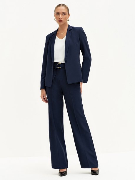 Calça Wide Leg  de Alfaiataria Marinho Índigo Valci