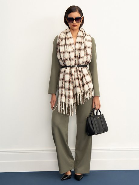 Cachecol Xadrez Off White e Marrom Zenicia