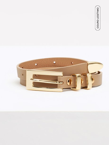 Cinto Off White de Couro com Efeito Perolado Emilia