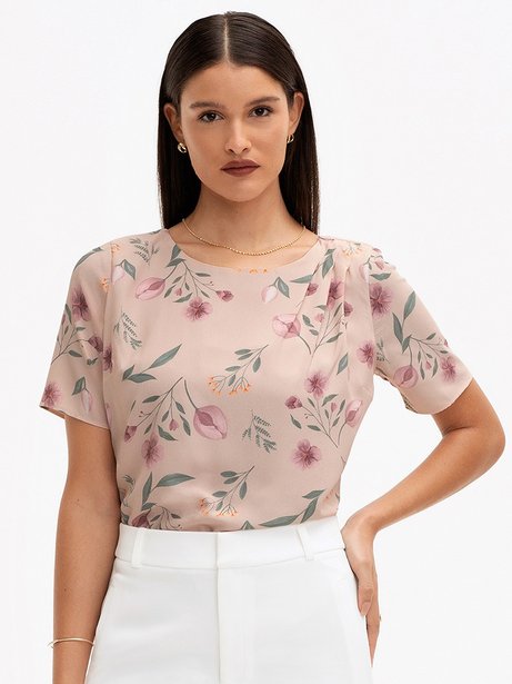 Blusa em Crepe Estampado Rosê Floral Adinara