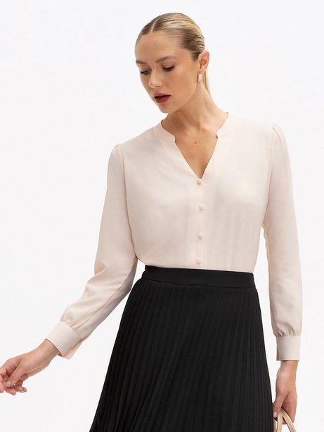 Blusa Manga Longa em Crepe Aveia Adriana