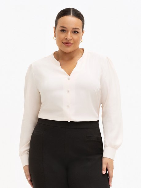 Blusa Manga Longa em Crepe Plus Size Aveia Adriana