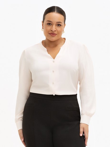 Blusa Manga Longa em Crepe Plus Size Aveia Adriana