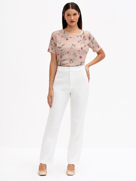 Calça Reta Regular de Alfaiataria Off White Amanda