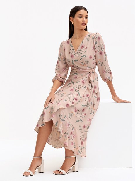 Vestido Midi em Crepe Estampado Rosê Floral Amber