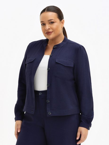 Casaqueto de Alfaiataria em Viscose Plus Size Marinho Ariele