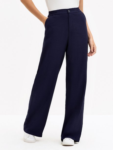 Calça Wide Leg de Alfaiataria em Viscose Marinho Arlete