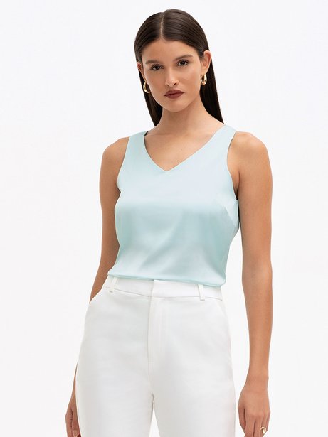 Regata de Cetim Verde Água com Decote V Jasmin