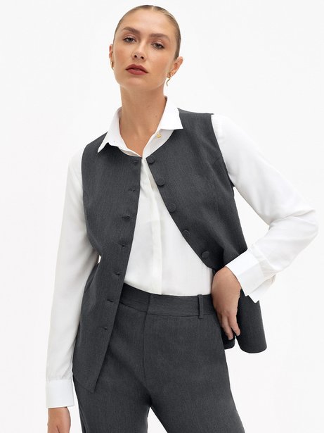 Colete Alongado de Alfaiataria Mescla Escuro Andreia