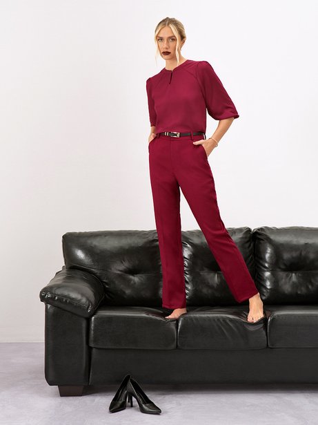 Calça Reta Regular Vermelho Queimado Betina