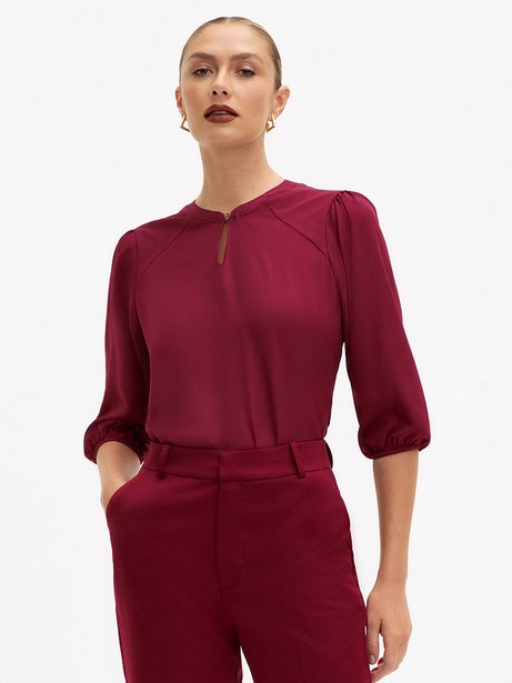 Blusa Manga 7/8 em Crepe Vermelho Queimado Cirlane