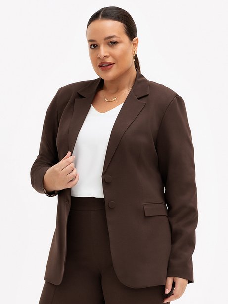 Blazer de Alfaiataria Plus Size Marrom Bethany