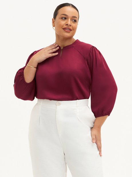 Blusa Manga 7/8 em Crepe Plus Size Vermelho Queimado Cirlane