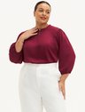 Blusa Manga 7/8 em Crepe Plus Size Vermelho Queimado Cirlane