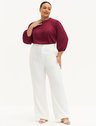 Calça Wide Leg com Vinco Plus Size Off White Jenny