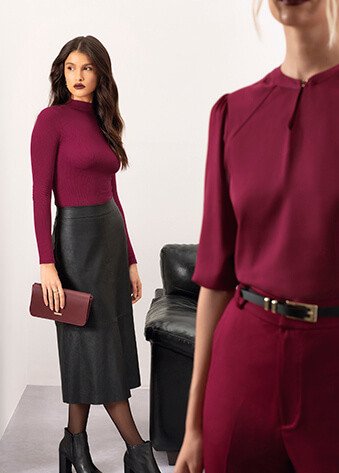 blusa-manga-7/8-em-crepe-vermelho-queimado-cirlane