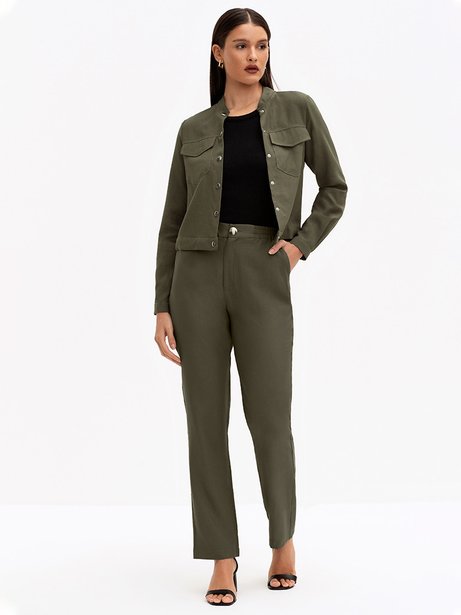 Calça Reta Regular de Alfaiataria Verde Militar Dalva
