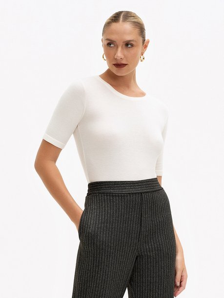 Blusa Manga Curta em Tricot Off White Duane