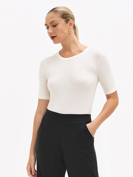 Blusa Manga Curta em Tricot Off White Duane
