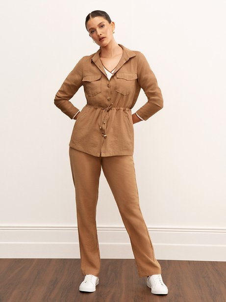 Parca de Alfaiataria em Viscose Mocha Mousse Dirce