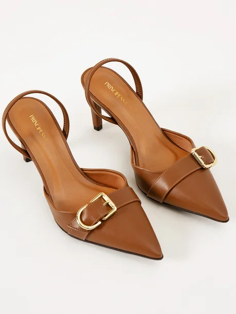 Scarpin Slingback Salto Fino Marrom Adelaide