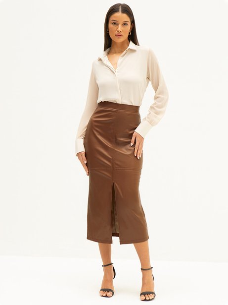 Saia Maxi Longuete de PU Camel Susete