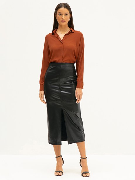 Saia Maxi Longuete de PU Preta Susete