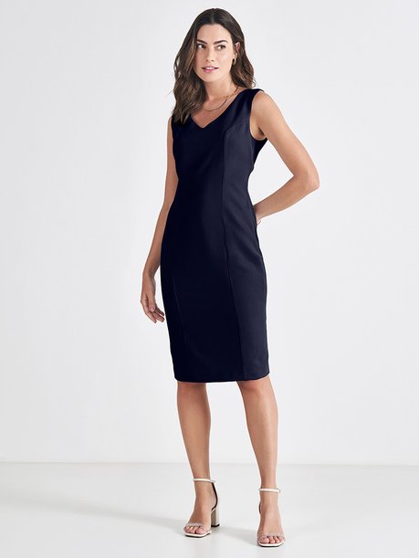 Vestido Tubinho de Alfaiataria Marinho Elba