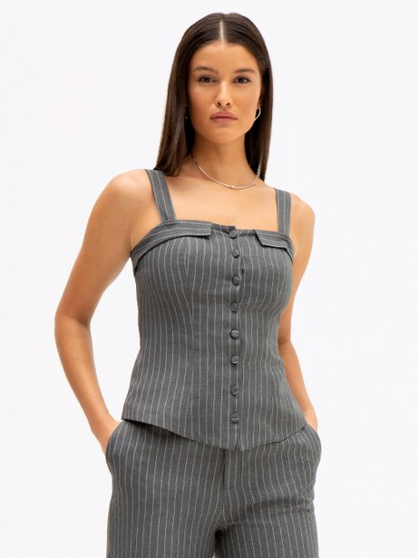 Blusa de Alças 2 em 1 em Alfaiataria Risca de Giz Elaine
